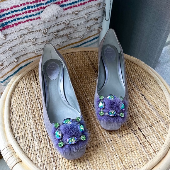 Rene Caovilla Lavender Jeweled Low Block Heels Women’s Size 40.5 - Picture 3 of 9